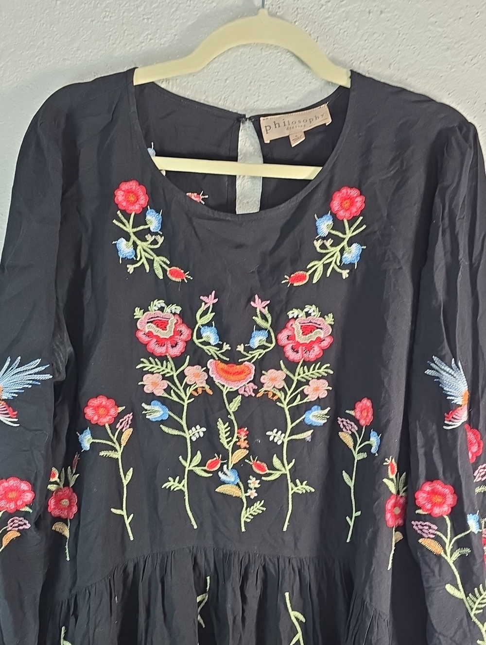 Philosophy Black Floral Embroidered Long-Sleeve Tunic Dress - Picture 2 of 8